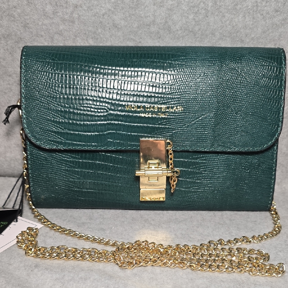 Viola Castellani Teal Emdossed Leather Crossbody Bag NWT